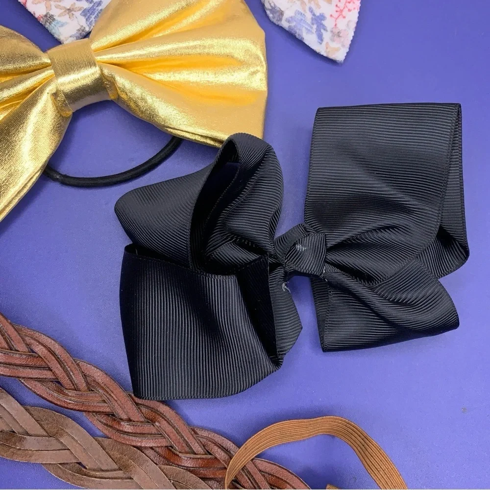 Lot Of 4 Hair Accessories Bows Headbands Gold Colorful Floral Faux Leather